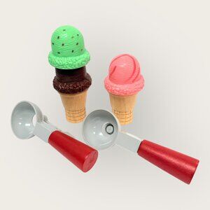 Melissa and Doug Wood Magnetic Ice Cream Cone Set 2 Cones 3 Flavors 2 Scoops